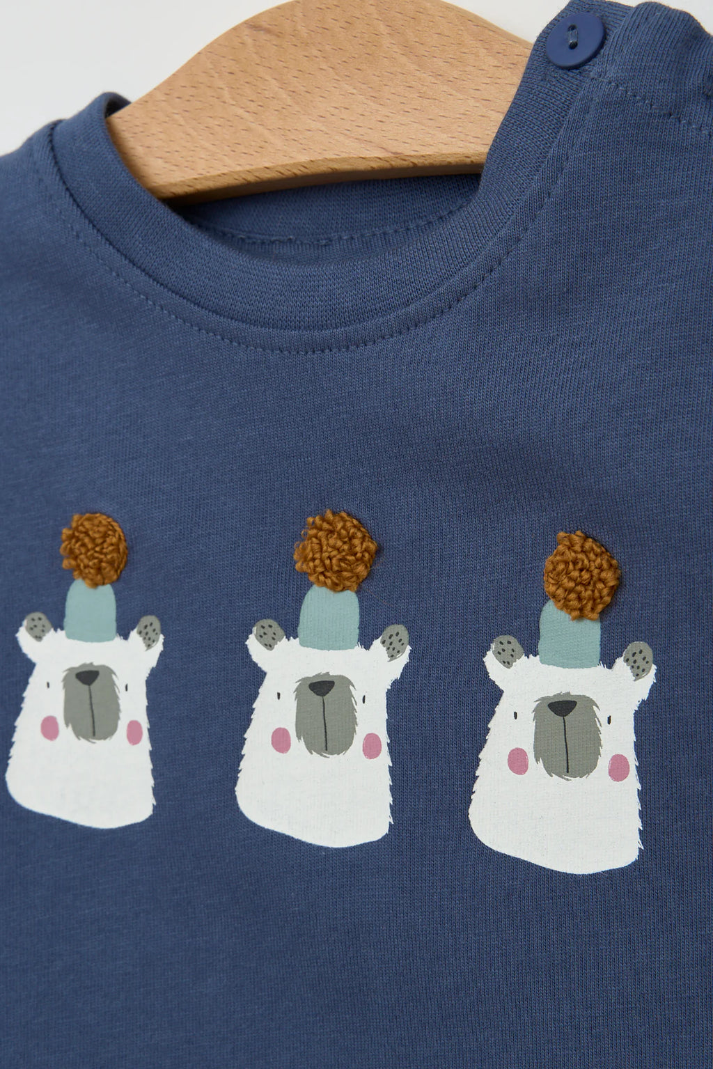 Camiseta bebé manga larga osos pompón