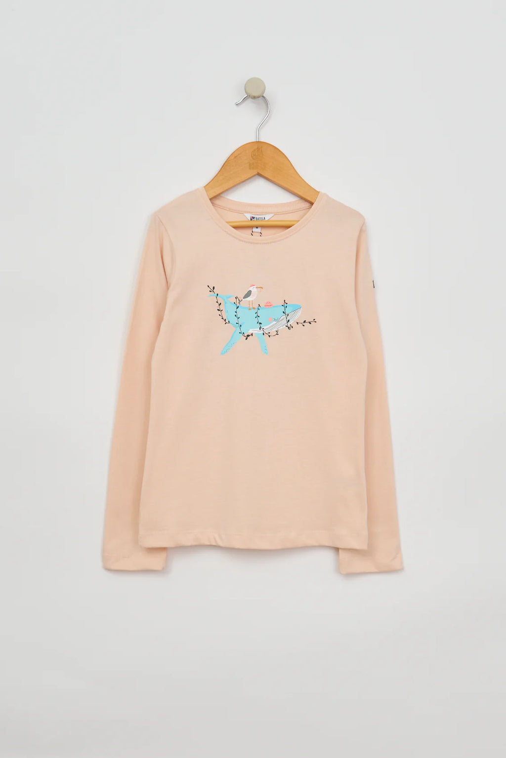 Camiseta algodón manga larga ballena y flores rosado