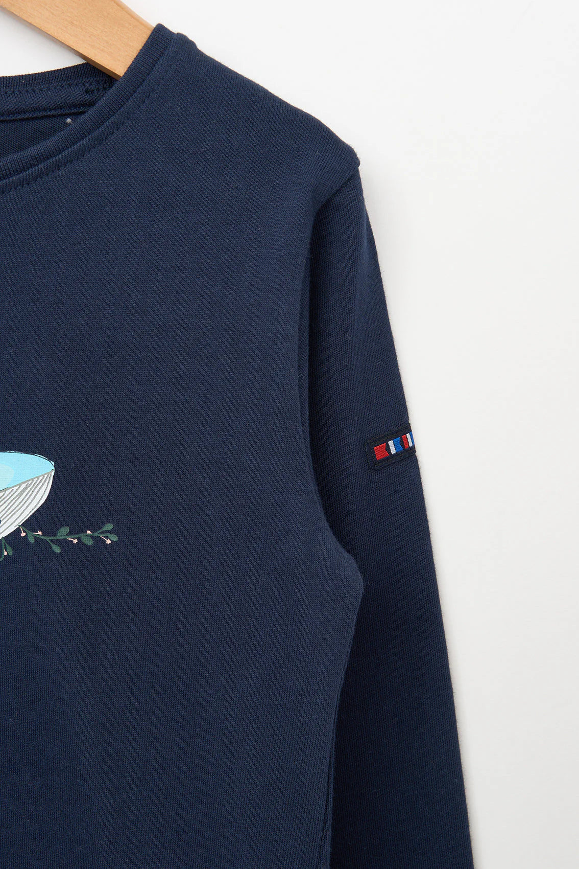 Camiseta algodón manga larga ballena y flores azul