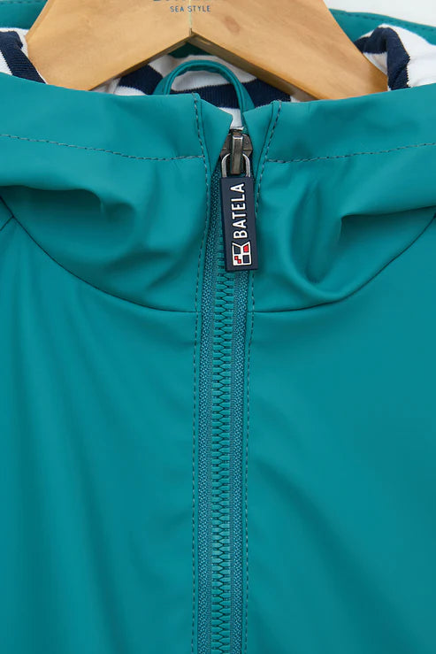 Impermeable marinero impermeable con forro a rayas aguamarina oscuro