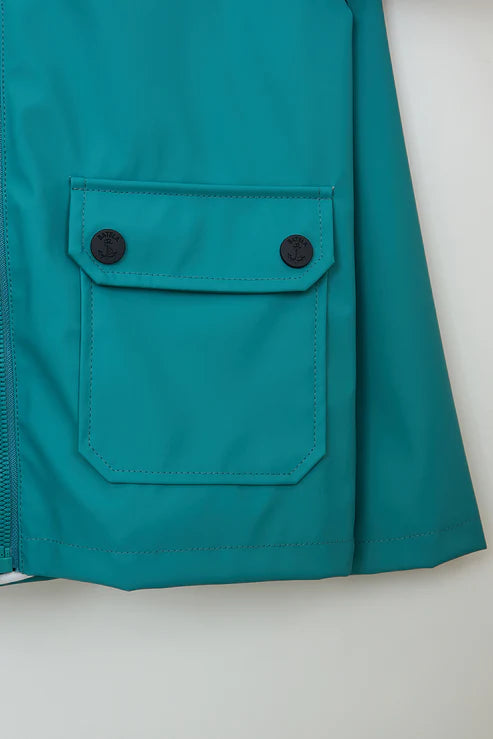Impermeable marinero impermeable con forro a rayas aguamarina oscuro