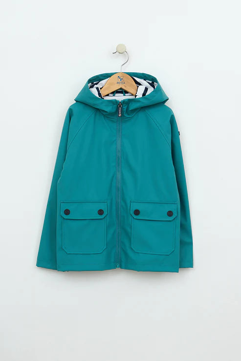 Impermeable marinero impermeable con forro a rayas aguamarina oscuro