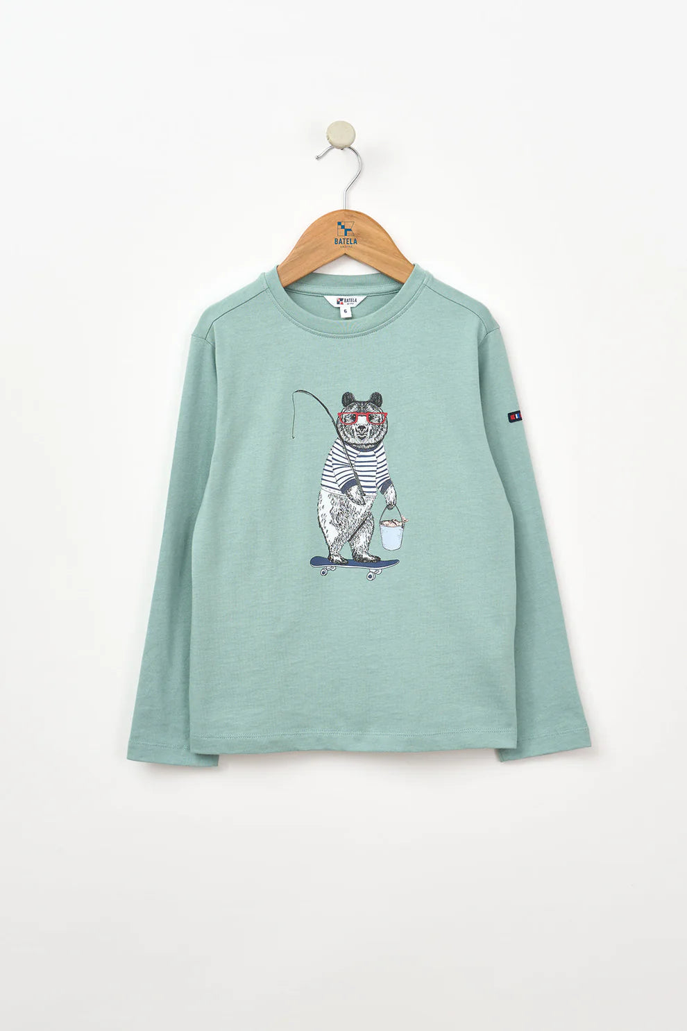 Camiseta manga larga oso pescador aguamarina