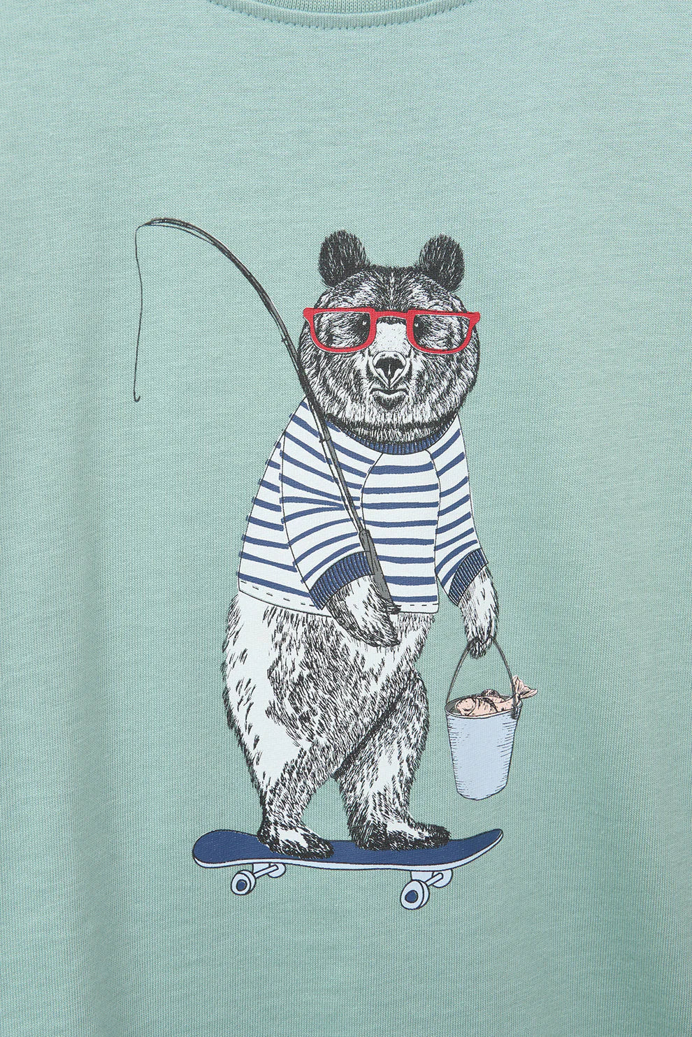 Camiseta manga larga oso pescador aguamarina