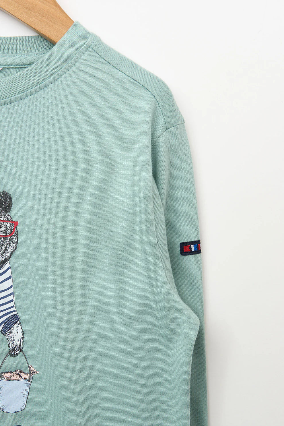 Camiseta manga larga oso pescador aguamarina